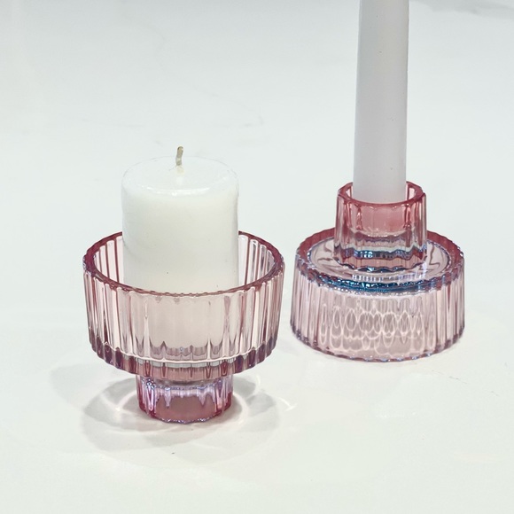 2x Modern Trifle Ribbed Candle 2-Way Holder Valentineās Day decor - Picture 5 of 6